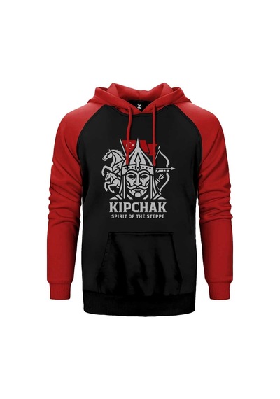 Kıpçak Atlı Okçu Türk Bayraklı Baskılı Gri Renk Reglan Kol Sweatshirt / Hoodie