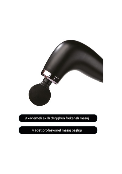 Walke Reach Pro Şarjlı Uzun Saplı Masaj Tabancası 4 Başlıklı Derin Doku Masaj Aleti V-02 Siyah