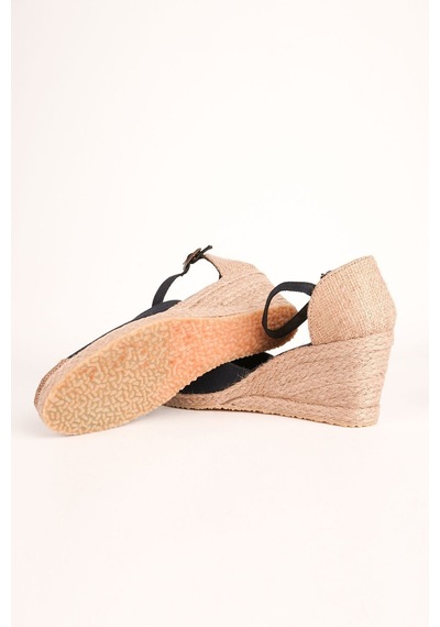 Star Tombis Gerçek Elişi Burnu Hasır Dolgu Topuk Lacivert Keten Hasır Espadril Handmade Lacivert