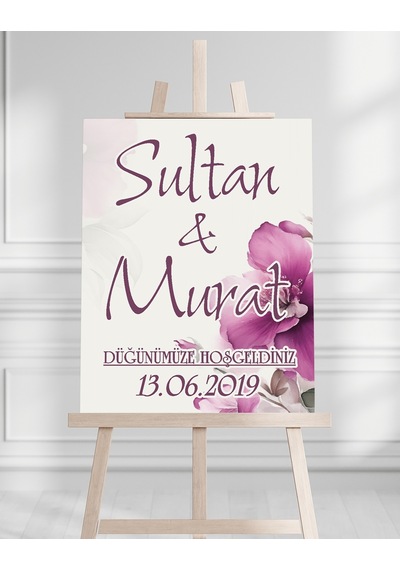 Söz Nişan Düğün İçin 50x70 Karşılama Panosu - Renkli Çiçek Tasarımlı 011 Beyaz