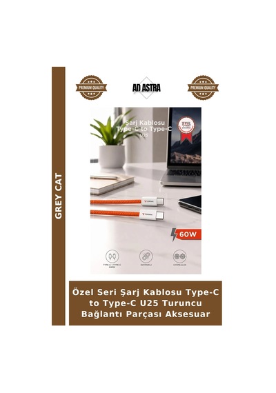 Özel Seri Şarj Kablosu Type-c To Type-c U25 Turuncu Bağlantı Parçası Aksesuar