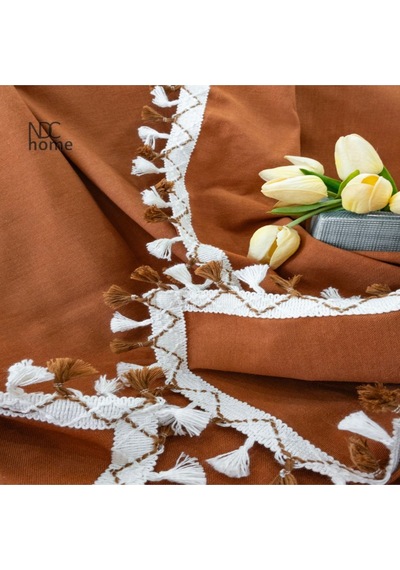 Dnc Home Tekstil Ndchome Premium Keten Tarçın Ponponlu Koltuk Örtüsü 170 X 220