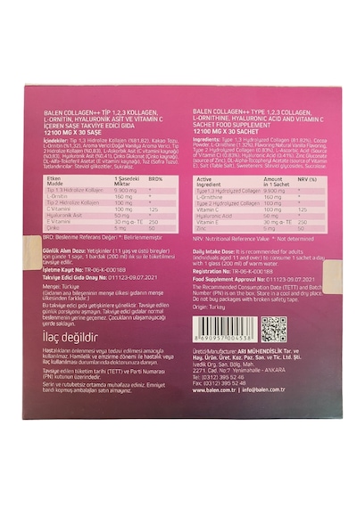 Balen Collagen Tip 123 Hyaluronik Asit 30 Şase 12100 MG