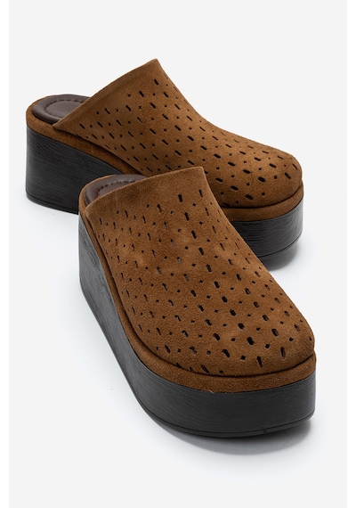Luvishoes Lune Toprak Süet Hakiki Deri Delikli Kadın Dolgu Topuklu Terlik