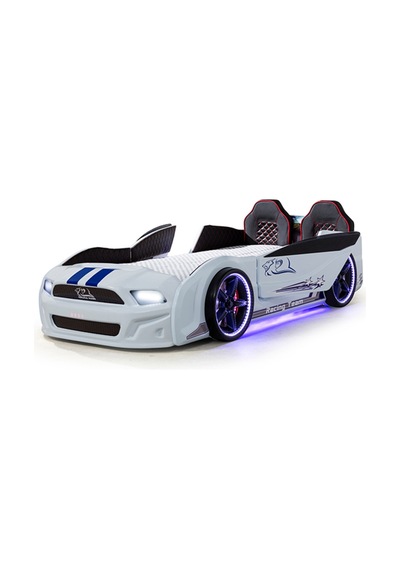 Beyaz Arabalı Yatak Kapıları Açılan Mustang Full Ledli Kumandalı Ve Müzikli + Ortopedik Yatak Beyaz Arabalı Yatak Kapıları Açılan Mustang Full Ledli Kumandalı Ve Müzikli + Ortopedik Yatak