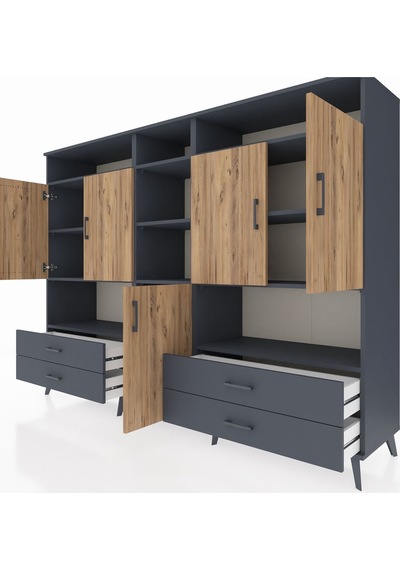 Hyperion Dolap 12 Raflı 4 Çekmeceli 5 Kapaklı 220x44x163 Antrasit Antrasit-çam/antrasit Hyperion Dolap 12 Raflı 4 Çekmeceli 5 Kapaklı 220x44x163 Antrasit Antrasit-çam/antrasit