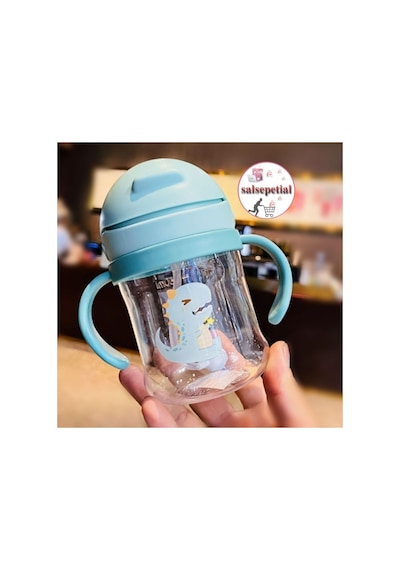 250ml Figürlü Pipeti Suluk Bebek Matara Sevimli Su Şişesi Bebek Pipetli Biberon Matara Yeşil