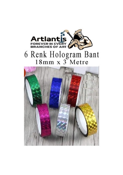 Renkli Hologram Bant 6 Renk 1 Paket 18mm X 3 Metre Yaldızlı Metalik Desenli Fosforlu Hologram Bant Hobi Tasarım