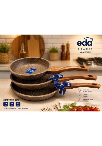 Eda Focus Kahverengi Granit Döküm 3'lü Tava Seti 20-24-28 Cm Zk-922