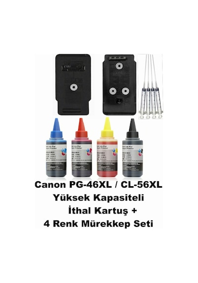 Canon E464-pg-46xl/cl-56xl Siyah-renkli Yüksek Kapasite Tıpalı Uyumlu Dolabilen Mürekkepli Kartuş Seti