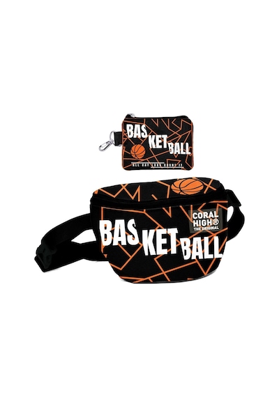 Coral High Erkek Çocuk Siyah Basketbol Desenli Bel Çantası Ve Bozuk Para Cüzdanı Set Çok Renkli