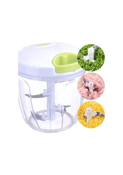 5 Bıçaklı Büyük Boy İpli El Rondosu Pratik Doğrayıcı Chopper 5 Bıçaklı Çek Bırak El Rondosu 1000ml Beyaz