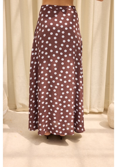 Mai Collection Manon Puantiyeli Kahve Crop Etek Takım