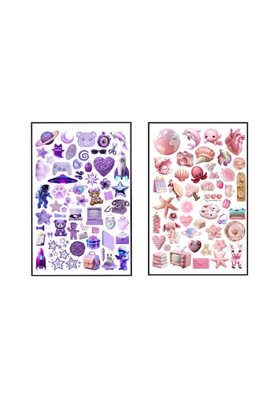 219 Adet 4 Sayfa Pembe, Mor, Sarı Ve Yeşil Renklerde Sticker Seti - Etiket Seti Scrapbook Bullet Journal Çok Renkli