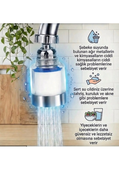 2 Adet Musluk Ucu Filtre Mutfak Ve Lavabo Için Açık Gri