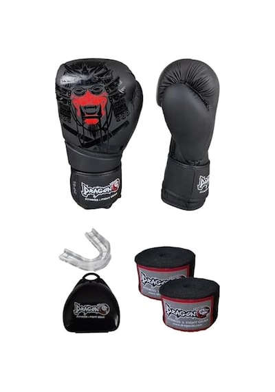 Yakuza Kick Boks Eldiveni Şeffaf Dişlik Ve 3 5 Metre Elastik Bandaj 3'lü Set Siyah 12 Oz Açık Pembe
