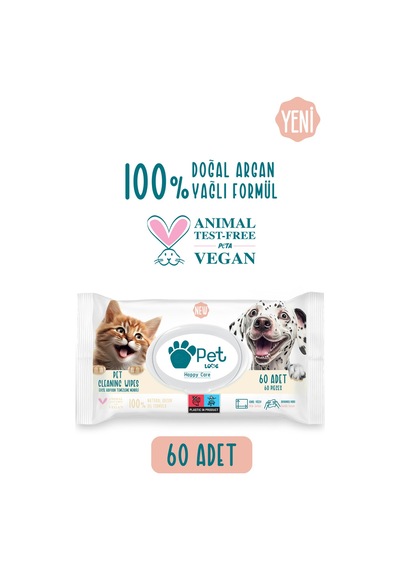 2 Adet Petlove Evcil Hayvan Temizleme Mendili 60'lı
