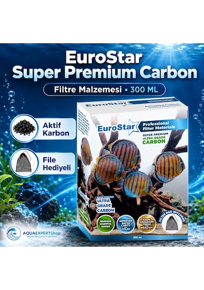Eurostar Akvaryum Filtre Malzemesi - Aktif Karbon - Super Premium Carbon - 300 Ml - File Hediyeli
