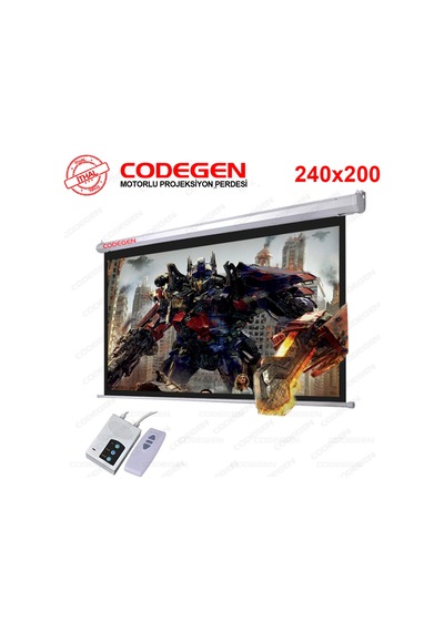 Codegen Ex-24 Motorlu Projeksiyon Perdesi 240x200 Elektrikli Uzaktan Kumandalı Arkası Siyah Fonlu - Duvar/tavan Asılabilir