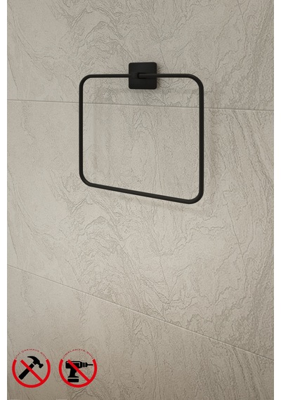Jasmin Yapışkanlı Kare Siyah Kare Havluluk , Havlu Askısı,banyo Havlusu Siyah Diğer