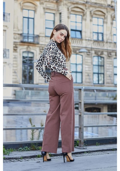 Jument Kadın Kaşkorse Yarım Balıkçı Uzun Kol Desenli Body Bluz-bej Leopar Bej Leopar