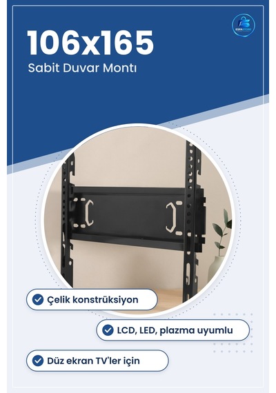 Sabit Tv Ası Aparatı 106x165 Mm Çelik Duvar Montaj Düz Ekran Lcd