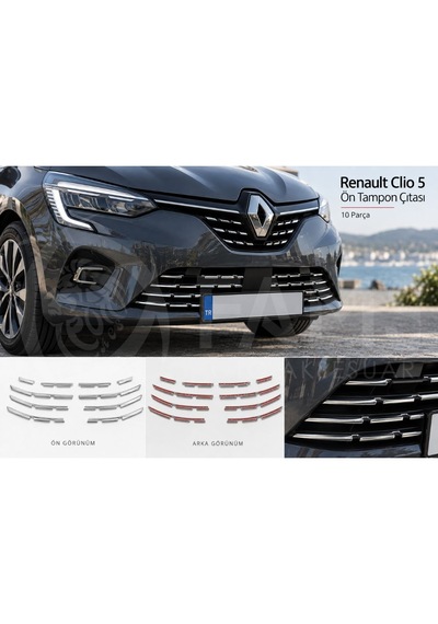 Renault Clio 5 Krom Ön Tampon Çıtası 2019-2025 Arası 10 Prç. P. Çelik