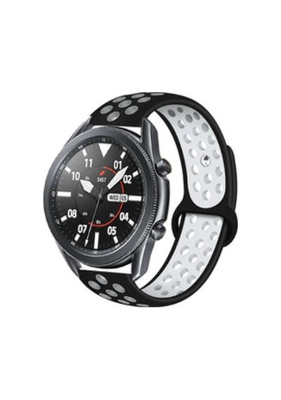 Samsung Galaxy Uyumlu  Watch 46mm 22mm Krd-02 Silikon Kordon - Siyah-beyaz