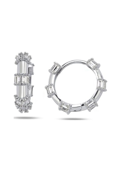 Brezza Lusso Jewelry Pırlanta Işıltılı Baget Halka Kadın Gümüş Küpe 18 Mm