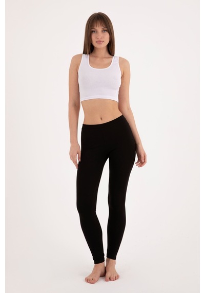 Burcumay Kadın Siyah Likralı Pamuklu Modal Dar Paça Slim Fit Uzun Tayt Siyah