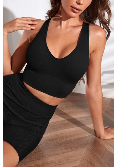 Epilons Zenvial Kadın Siyah Derin Göğüs Dekolteli Şık Crop Top Bluz Zenviall2