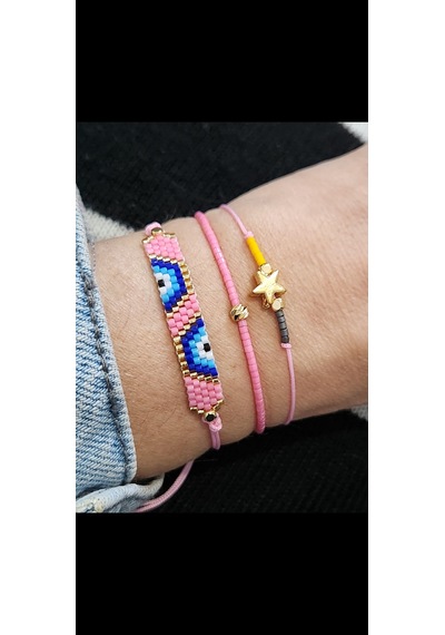 Harmel Jewelry Miyuki Pembe Nazar Üçlü Bileklik