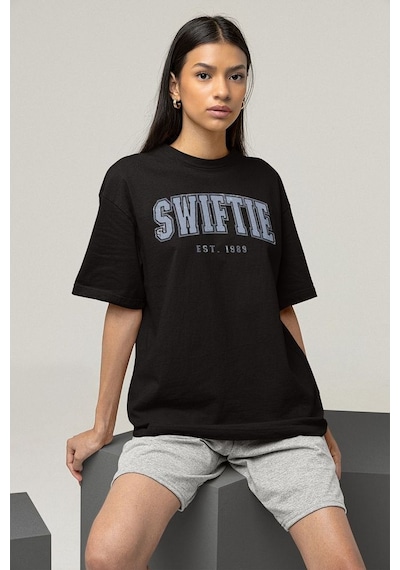 Swiftie Est.1989 Yazılı Unisex Oversize Taylor Swift Tişört Siyah