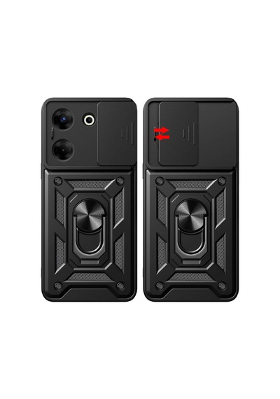 Zore Tecno Camon 20 Kılıf Magnetik Standlı Kamera Korumalı Ogaa Sürgülü Vega Kapak - Siyah