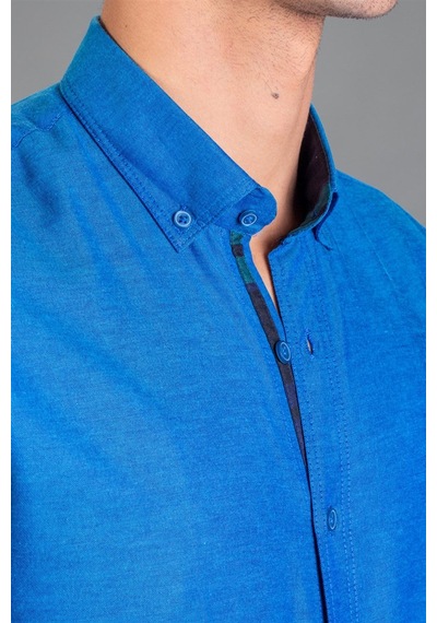 Tudors Slim Fit Dar Kesim Uzun Kol Poplin Oxford Erkek Gömlek-15569 Lacivert