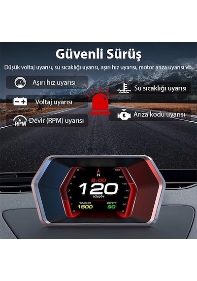 P17 Hud Obd2 & Gps Çift Sistemli Araç Bilgisayarı Dijital Kilometre, Su Ve Yağ Sıcaklığı