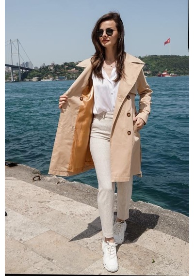 Pastelastore %100 Pamuk Gabardin Midi 95cm Astarlı Kemerli Kadın Trençkot 1113 Açık Bej Pastelastore %100 Pamuk Gabardin Midi 95cm Astarlı Kemerli Kadın Trençkot 1113 Açık Bej