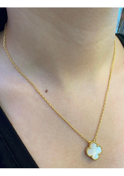 Kadın Yonca Model Gold Renk Çelik Kolye