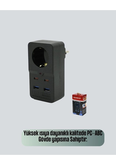 Termal Korumalı Priz Otomatik Çocuk Kilidi 4 Usb Type C Standart