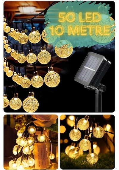 50 Kristal Toplu Su Geçirmez Dış Mekan Solar Güneş Enerjili 10 Metre Bahçe Aydınlatması Güneş Enerj