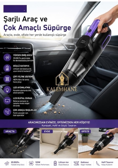 Kalemhane 20 000kpa Dijital Hızlı Şarj Çelik Filtre Oto Süpürge