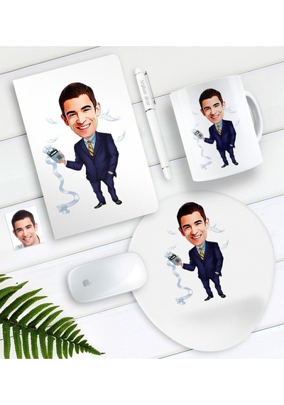 Kişiye Özel Bay Muhasebeci Karikatürlü Defter Kalem Kupa Mouse Pad