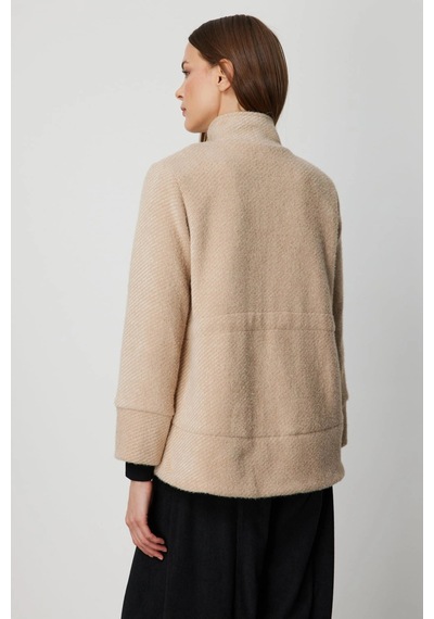 On Fashion Kadın Beli Bağcıklı Dik Yaka Vizon Mont 66721 Vizon