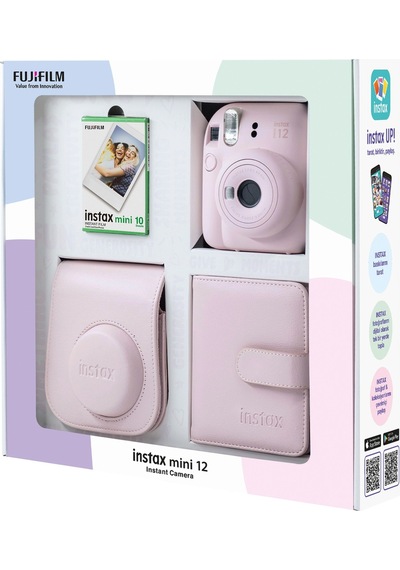 Fujifilm Instax Mini 12 Fotoğraf Makinesi + 10'lu Film Kare Albüm + Deri Kılıf Pembe