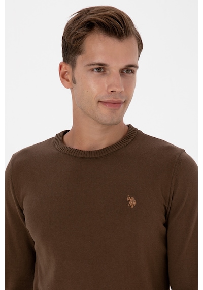 U.S. Polo Assn. Erkek Slim Fit Bisiklet Yaka Kahverengi Basic Kazak 50313713-VR029