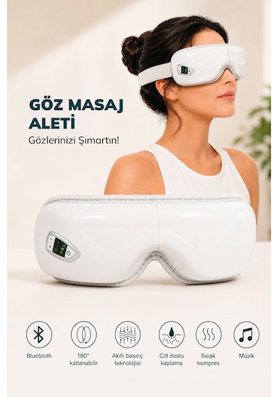 Walke Bluetoothlu Müzik Çalarlı Isıtmalı Akıllı Göz Masaj Cihazı G-01 Beyaz