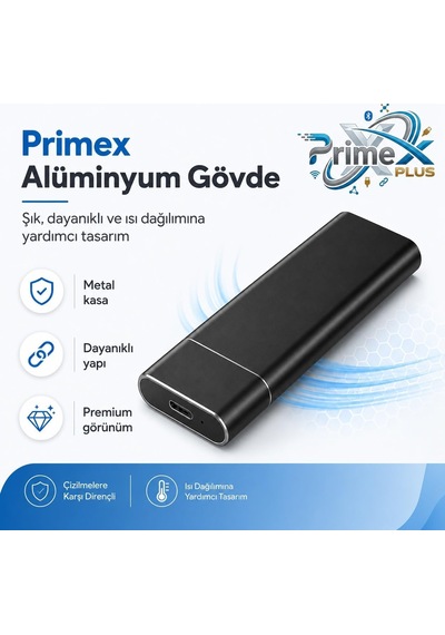 Primex Px-m220 M.2 Nvme Ssd Kutusu, Type-c Usb 3.0/3.1 10gbps Harici Ssd Kutu, Pcıe Nvme Tek Çeltik M-key Ssd Uyumlu, Alüminyum Taşınabilir Ssd Muhafaza, 8tb Destekli