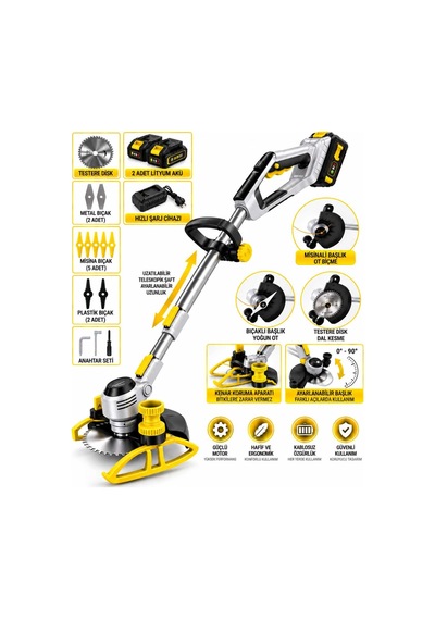 Dragro Drg-21v Kkömürsüz Motor S 2x Bataryalı Ot Çim Çalı Kenar Biçme Tırpan Makinesi