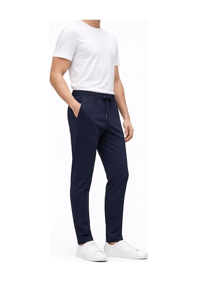 Yazı Erkek Slim Fit Dar Kesim Beli Bağlamalı Yan Cepli Casual Jogger Pantolon Lacivert