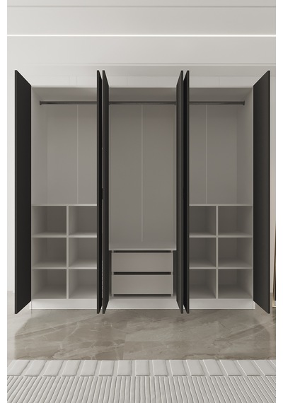 Aeka Ae-2191 Hisar Aynalı 6 Kapaklı Çok Bölmeli Askılı Ve Raflı Geniş Hacimli Gardırop 210x210 Cm Beyaz - Antrasit Aeka Ae-2191 Hisar Aynalı 6 Kapaklı Çok Bölmeli Askılı Ve Raflı Geniş Hacimli Gardırop 210x210 Cm Beyaz - Antrasit
